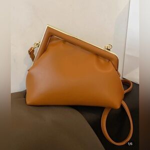 SHEIN Women's Elegant Tan Faux Leather Minimalist Novelty Purse Bag w/ Strap